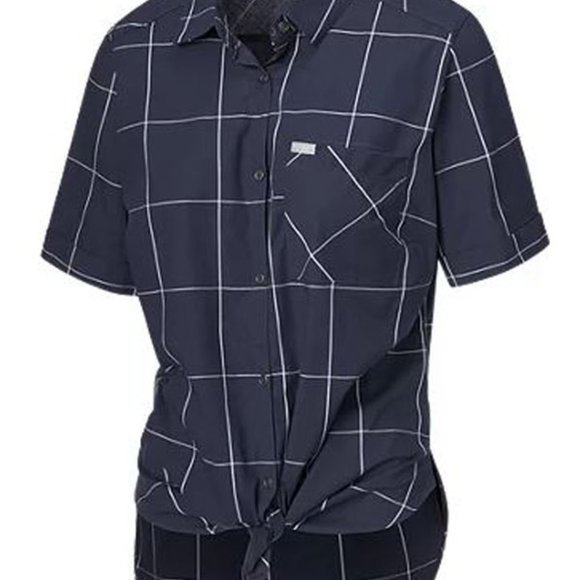NEW Ladies Casual Button Up Stretch Shirt by Columbia, Dark Blue - Picture 2 of 4